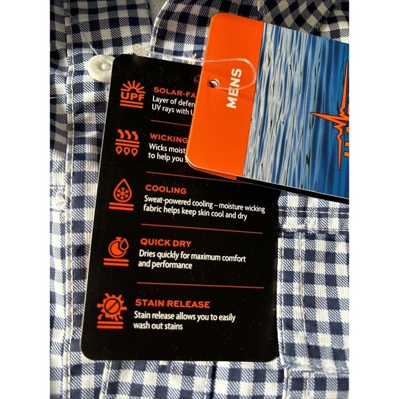 Habit Men's UPF 40+ Crayfish Creek Long Sleeve Navy PlaidRiver Shirt sz SFishing - Picture 7 of 8